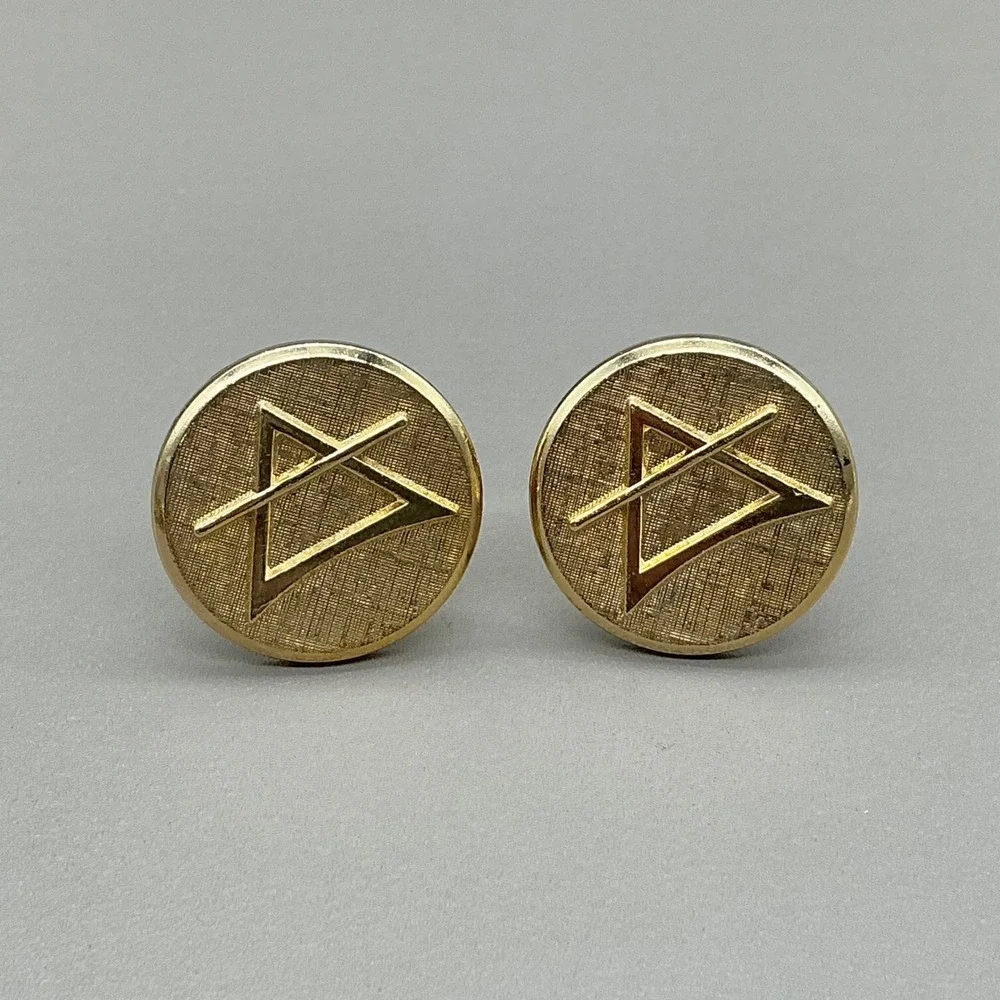 VVintage Gold Tone Round Cufflinks Geometric Modernist Abstract Men's Jewelry